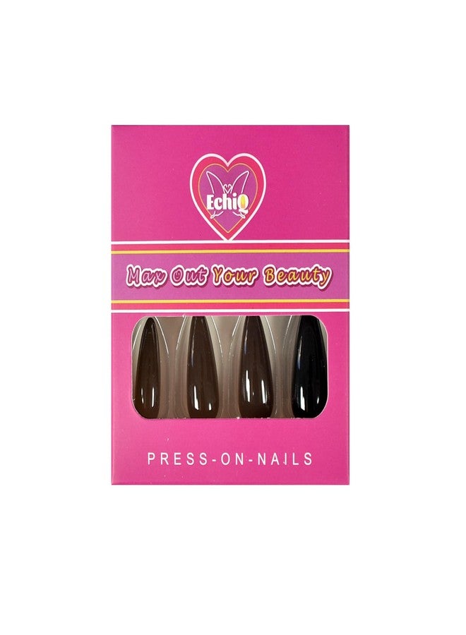 EchiQ Sharp Pointed Fake Nails Black Gelnails Medium-Long Size Real Stiletto Point Acrylic Nail Tips 24 - Image 3